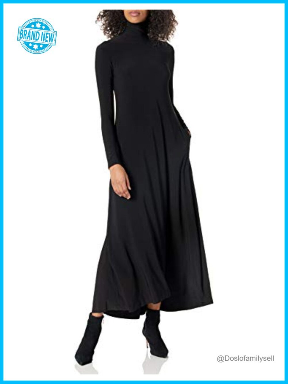 Norma Kamali Long Sleeve Turtle Neck Swing Dress with Pockets